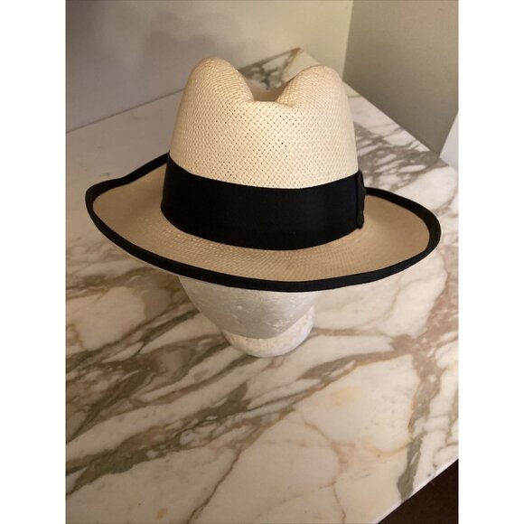 Classic Straw Fedora Hat With Black Ribbon & Feather Accent - Picture 4 of 7